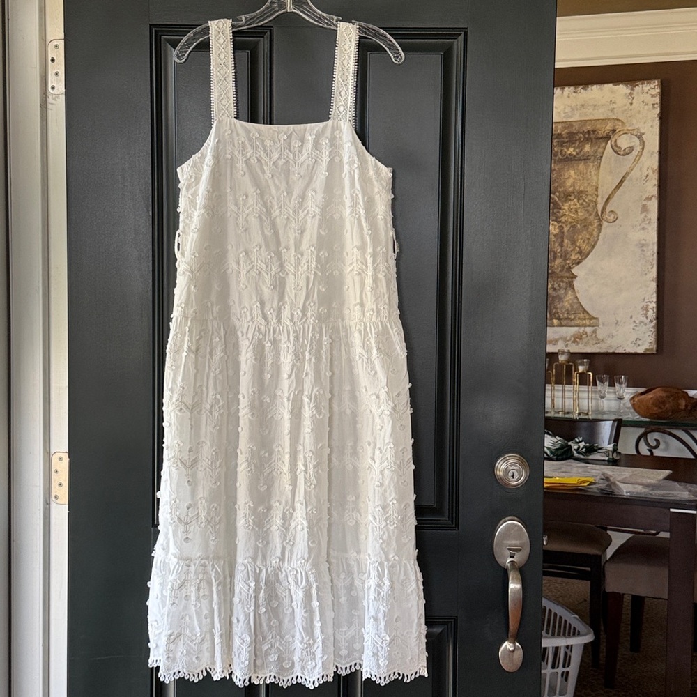 Zara White Embroidered Lace Boho Midi Dress Size Small - Picture 5 of 13